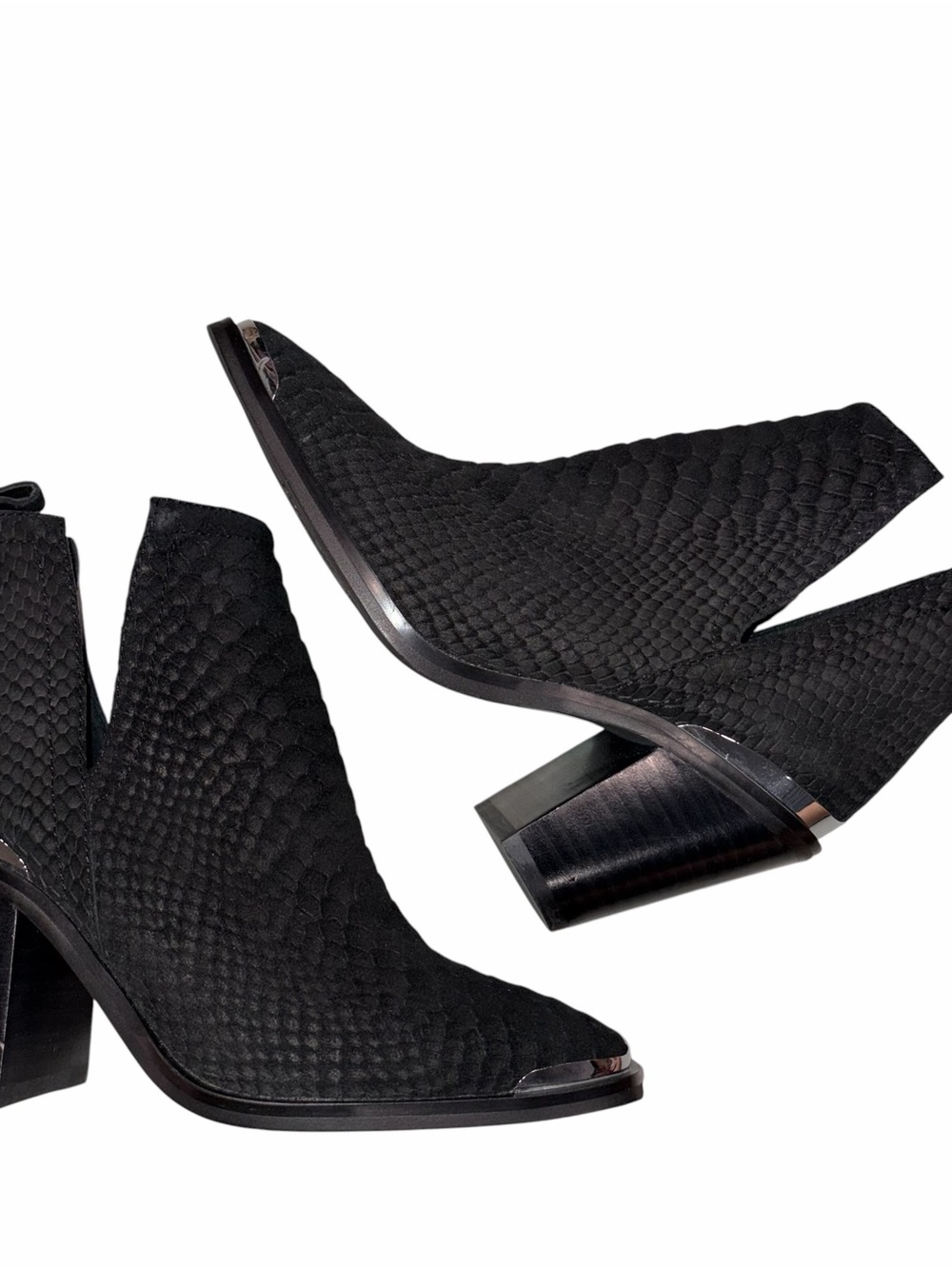 NEW Jeffrey Campbell Black Textured Snake Print Square Toe Split Shaft Bootie 6 - Picture 7 of 11